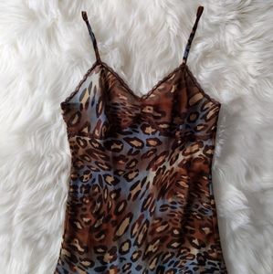 Lace Trim Animal Print Long Nightgown Size Small